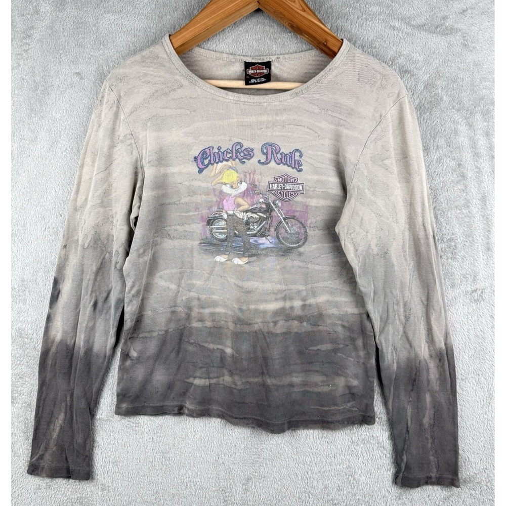 Harley Davidson Shirt Womens XL Lola Bunny‎ Chicks Rule L/S Cotton USA Made Y2K